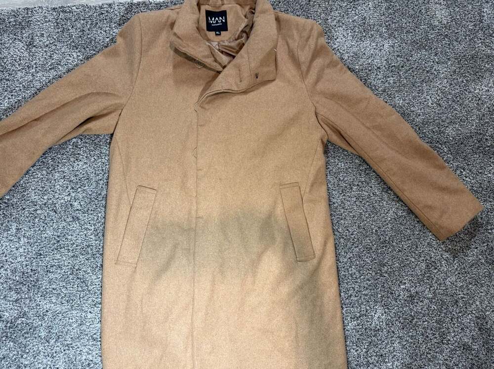 boohooMAN Camel Wool Look Overcoat Size XL